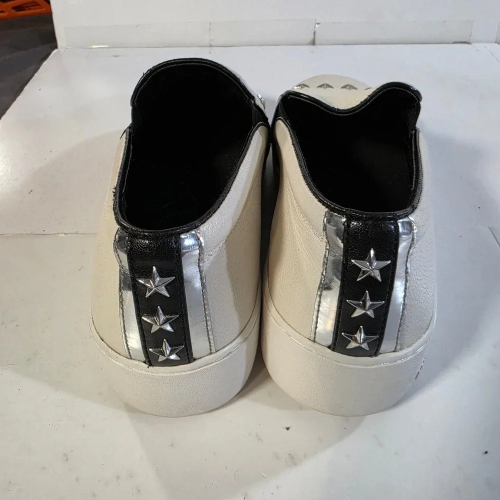 Michael Kors Keaton Star Studded Leather Slip On Platform Sneakers White 8M